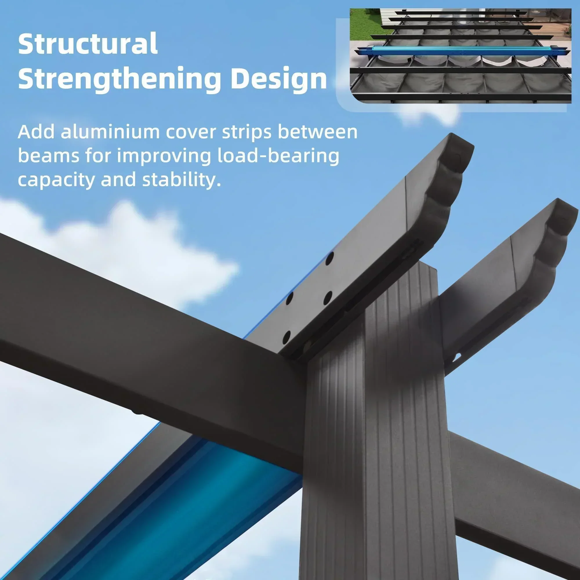 PURPLE LEAF Outdoor Pergola with Retractable Canopy Aluminum Shelter for Porch Garden  Beach Shade Pavilion Pergola Modern Backyard Deck - Image 111