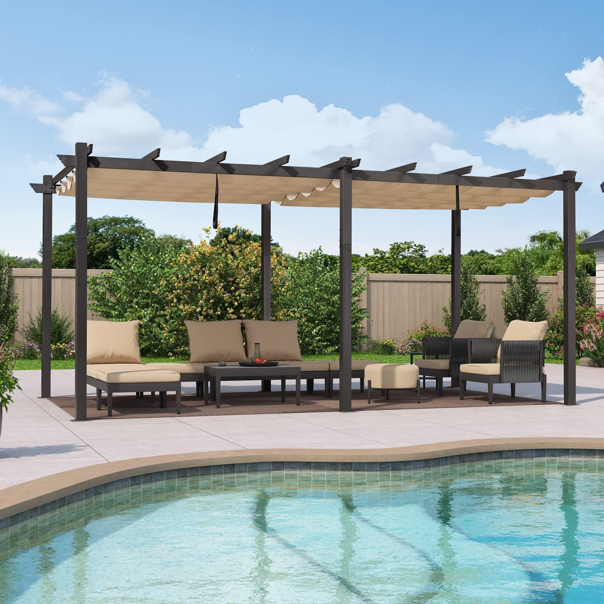 PURPLE LEAF Outdoor Pergola with Retractable Canopy Aluminum Shelter for Porch Garden  Beach Shade Pavilion Pergola Modern Backyard Deck - Image 58