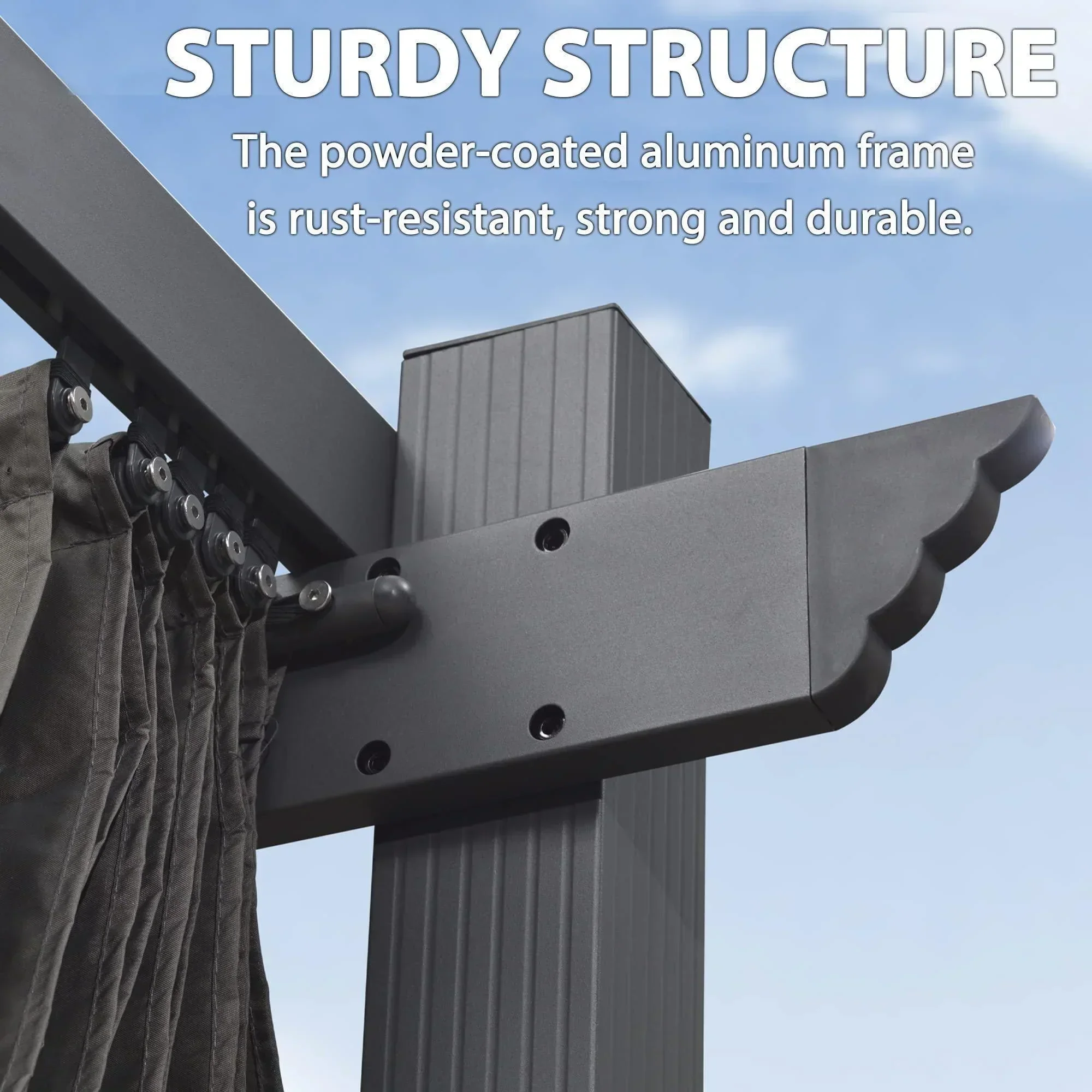 PURPLE LEAF Outdoor Pergola with Retractable Canopy Aluminum Shelter for Porch Garden  Beach Shade Pavilion Pergola Modern Backyard Deck - Image 125