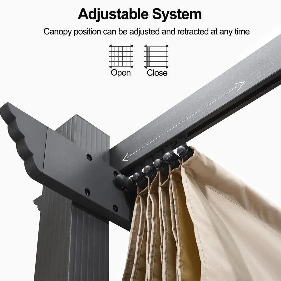 PURPLE LEAF Outdoor Pergola with Retractable Canopy Aluminum Shelter for Porch Garden  Beach Shade Pavilion Pergola Modern Backyard Deck - Image 139