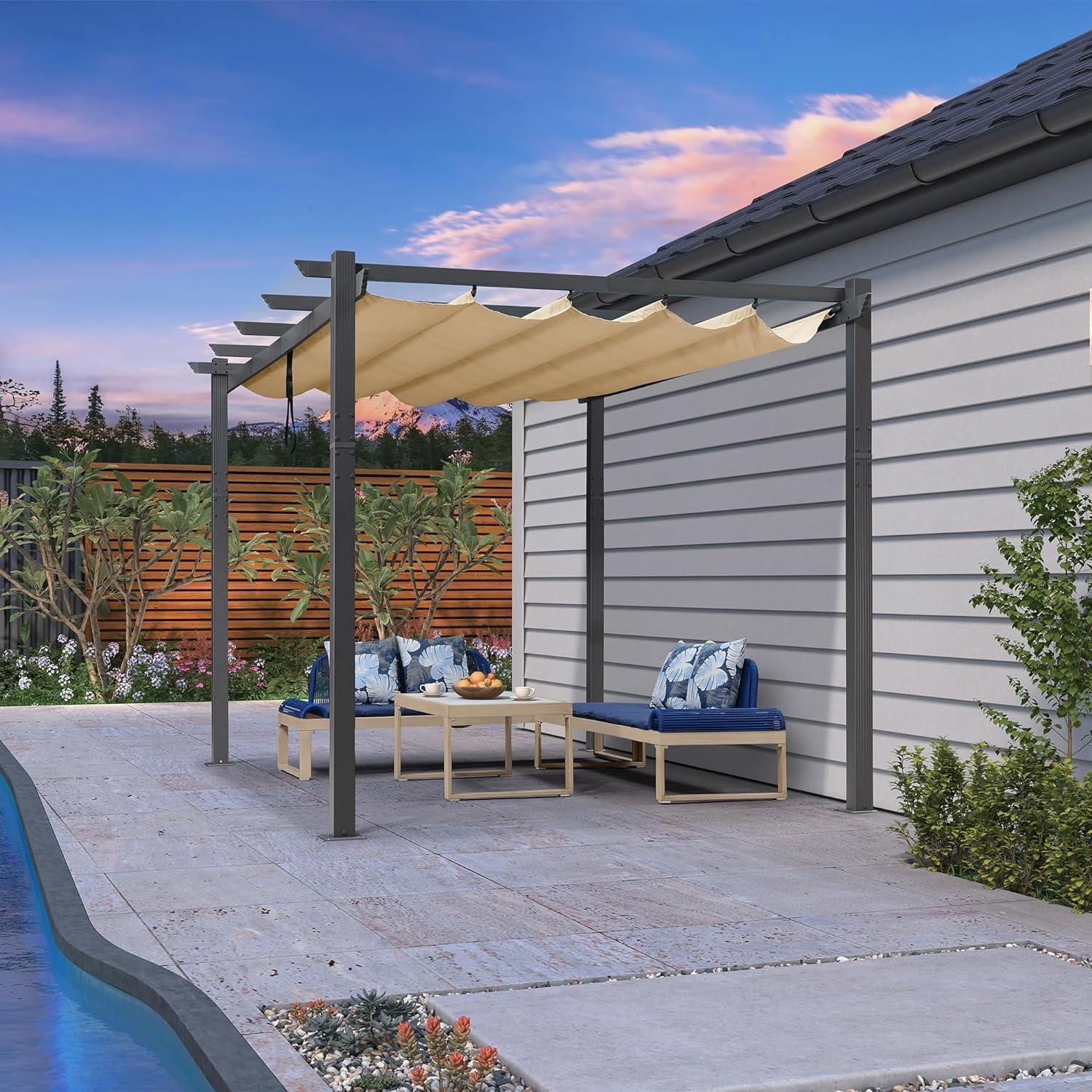 PURPLE LEAF Outdoor Pergola with Retractable Canopy Aluminum Shelter for Porch Garden  Beach Shade Pavilion Pergola Modern Backyard Deck - Image 141