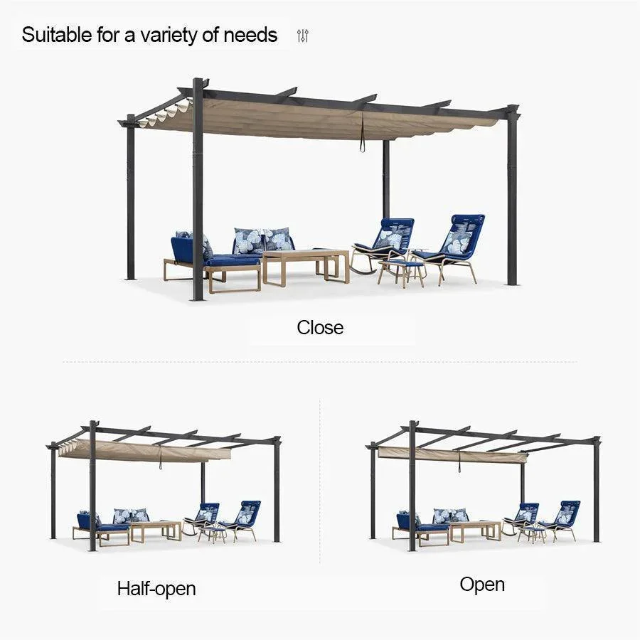 PURPLE LEAF Outdoor Pergola with Retractable Canopy Aluminum Shelter for Porch Garden  Beach Shade Pavilion Pergola Modern Backyard Deck - Image 144
