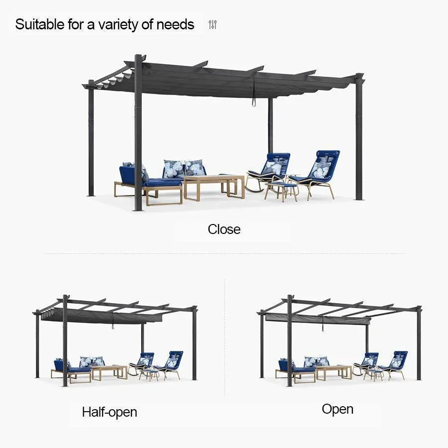 PURPLE LEAF Outdoor Pergola with Retractable Canopy Aluminum Shelter for Porch Garden  Beach Shade Pavilion Pergola Modern Backyard Deck - Image 145