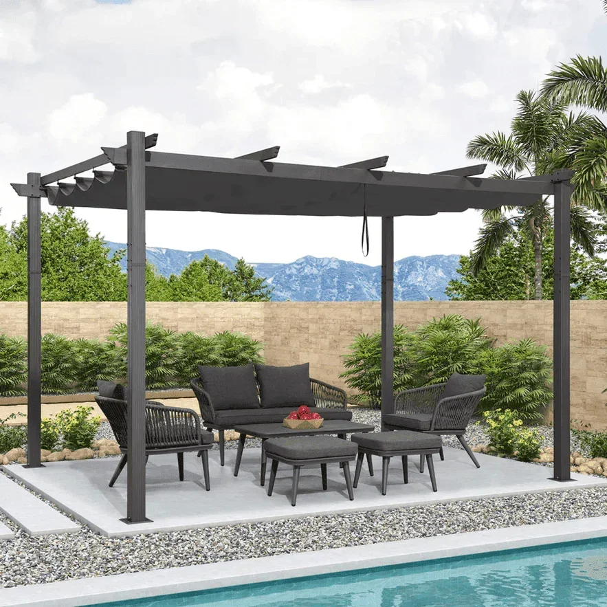 PURPLE LEAF Outdoor Pergola with Retractable Canopy Aluminum Shelter for Porch Garden  Beach Shade Pavilion Pergola Modern Backyard Deck - Image 155