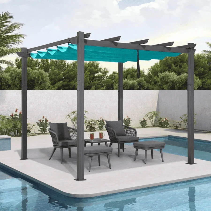 PURPLE LEAF Outdoor Pergola with Retractable Canopy Aluminum Shelter for Porch Garden  Beach Shade Pavilion Pergola Modern Backyard Deck - Image 11