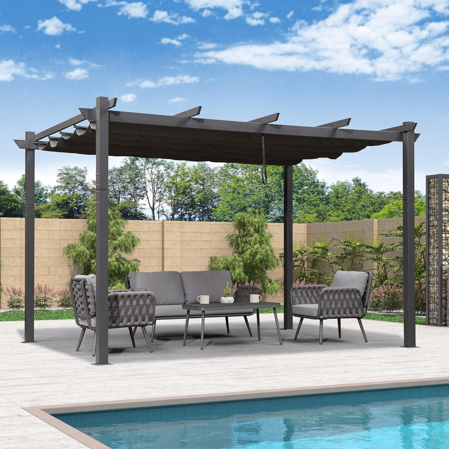 PURPLE LEAF Outdoor Pergola with Retractable Canopy Aluminum Shelter for Porch Garden  Beach Shade Pavilion Pergola Modern Backyard Deck - Image 160