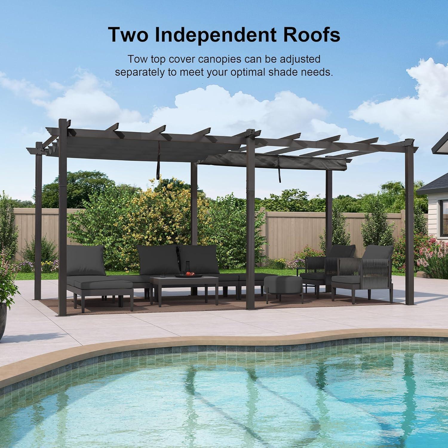 PURPLE LEAF Outdoor Pergola with Retractable Canopy Aluminum Shelter for Porch Garden  Beach Shade Pavilion Pergola Modern Backyard Deck - Image 163