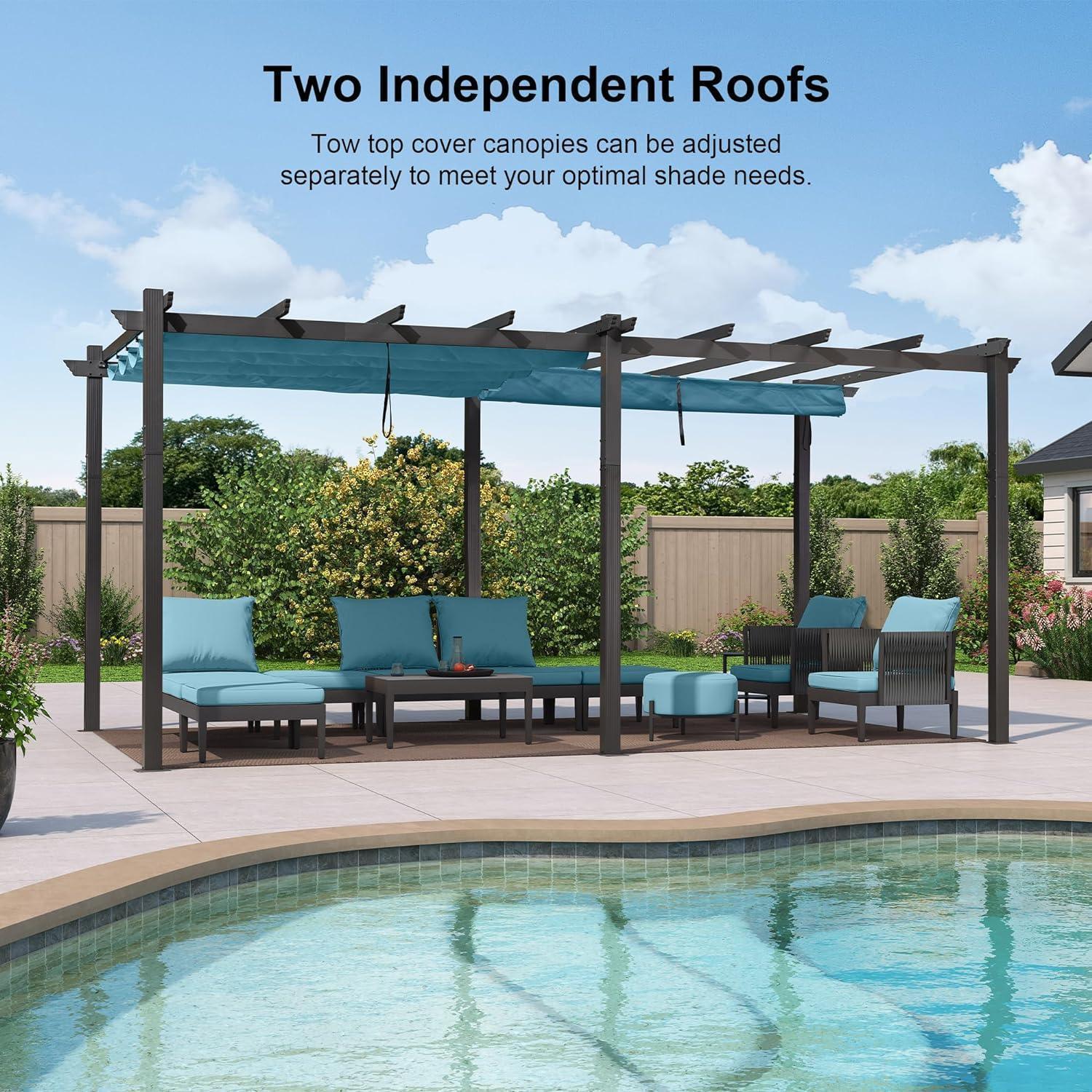 PURPLE LEAF Outdoor Pergola with Retractable Canopy Aluminum Shelter for Porch Garden  Beach Shade Pavilion Pergola Modern Backyard Deck - Image 167