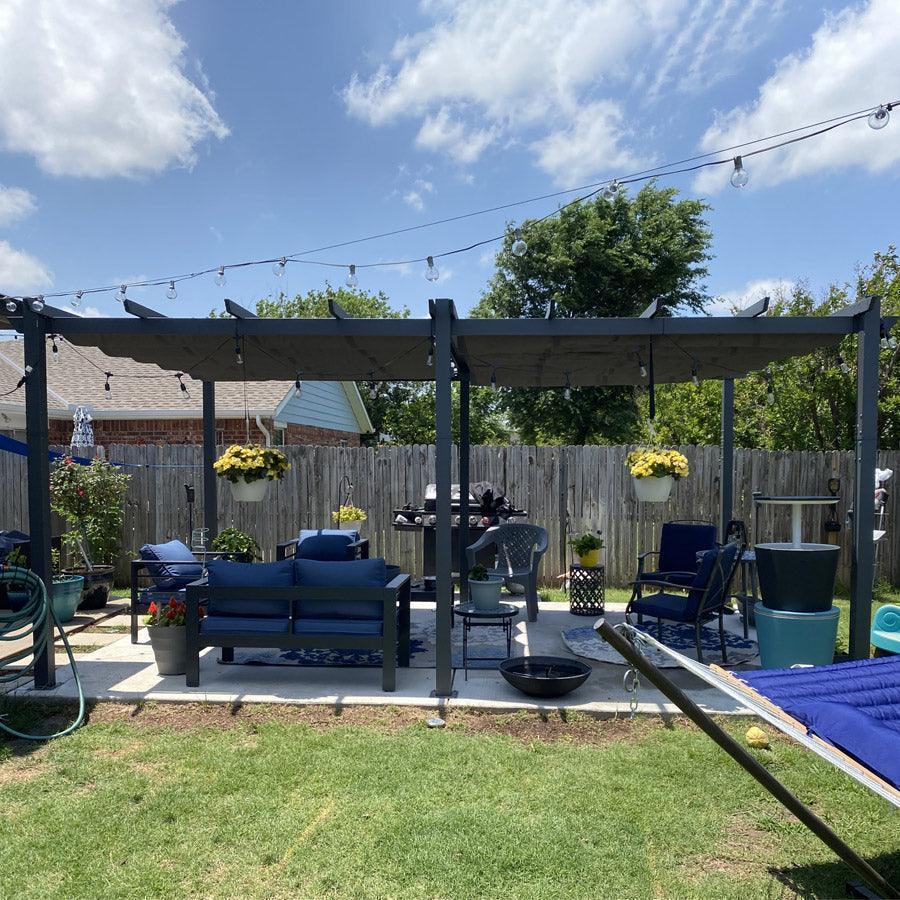 PURPLE LEAF Outdoor Pergola with Retractable Canopy Aluminum Shelter for Porch Garden  Beach Shade Pavilion Pergola Modern Backyard Deck - Image 169