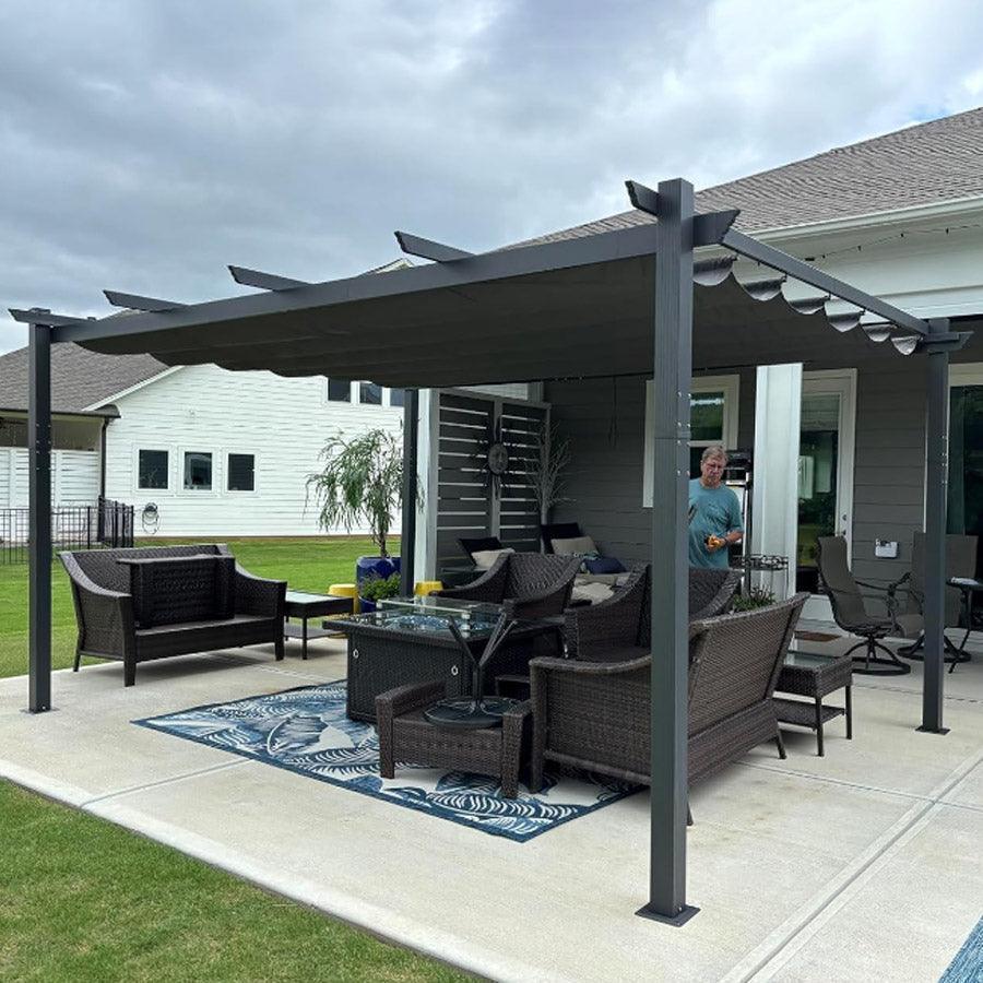 PURPLE LEAF Outdoor Pergola with Retractable Canopy Aluminum Shelter for Porch Garden  Beach Shade Pavilion Pergola Modern Backyard Deck - Image 173