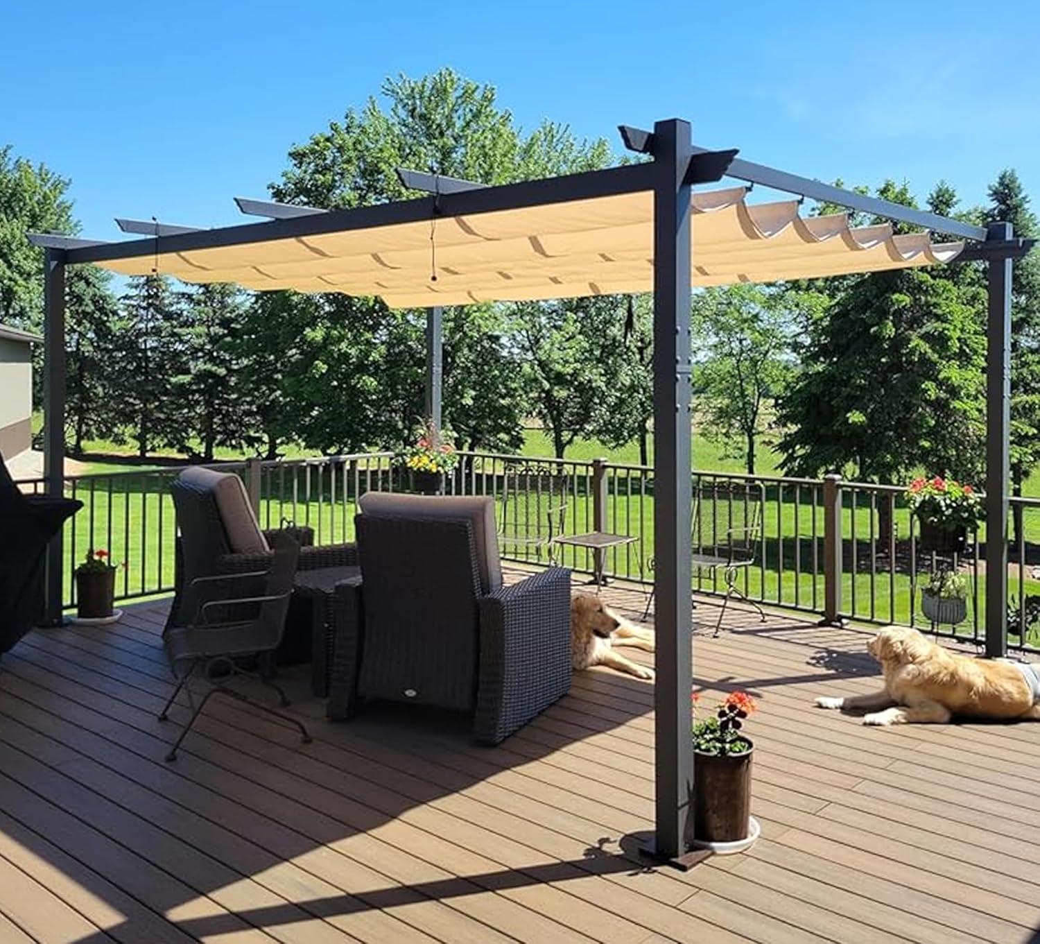 PURPLE LEAF Outdoor Pergola with Retractable Canopy Aluminum Shelter for Porch Garden  Beach Shade Pavilion Pergola Modern Backyard Deck - Image 174