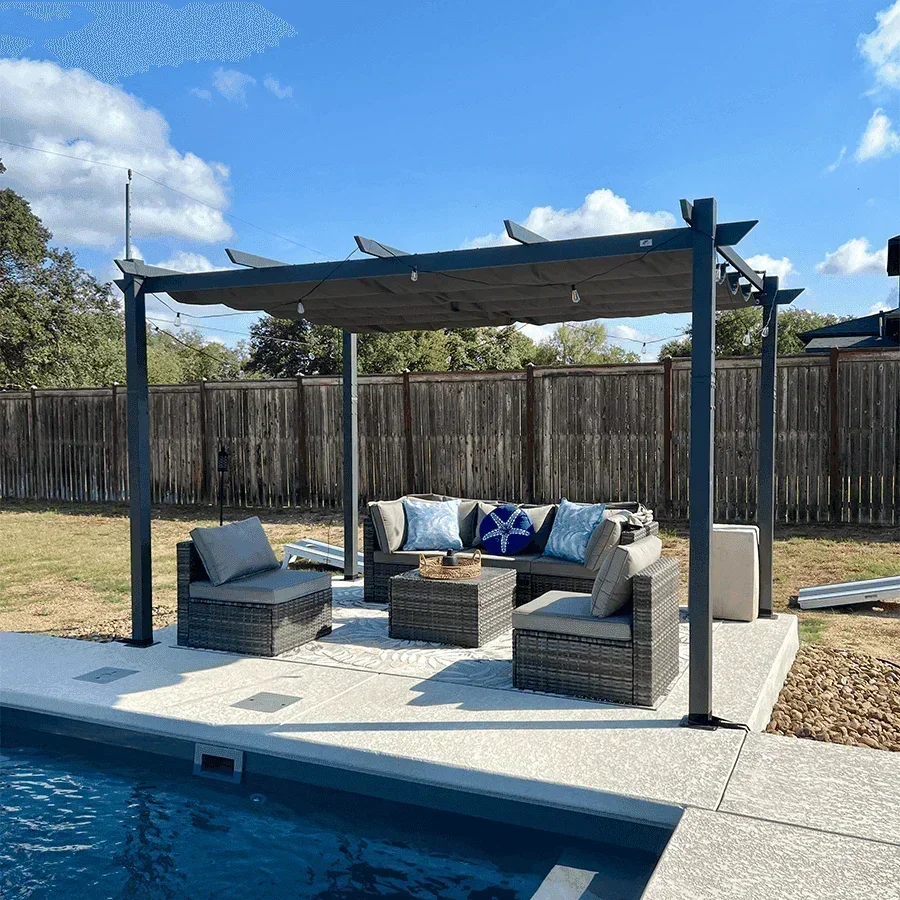 PURPLE LEAF Outdoor Pergola with Retractable Canopy Aluminum Shelter for Porch Garden  Beach Shade Pavilion Pergola Modern Backyard Deck - Image 185