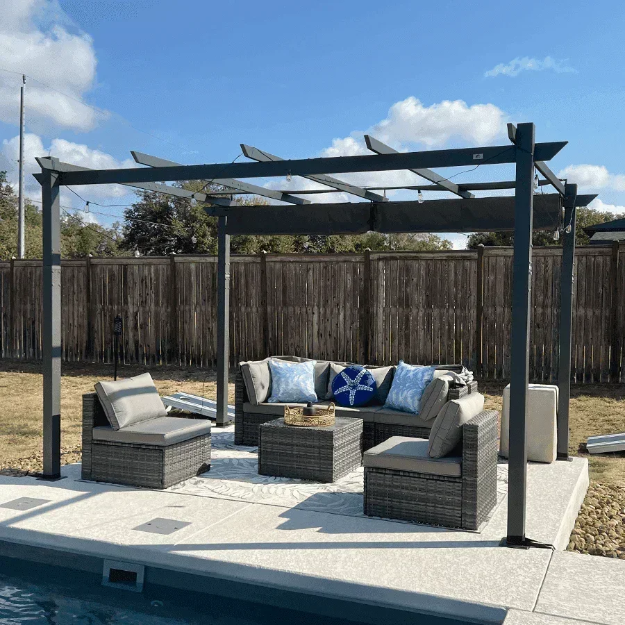 PURPLE LEAF Outdoor Pergola with Retractable Canopy Aluminum Shelter for Porch Garden  Beach Shade Pavilion Pergola Modern Backyard Deck - Image 187