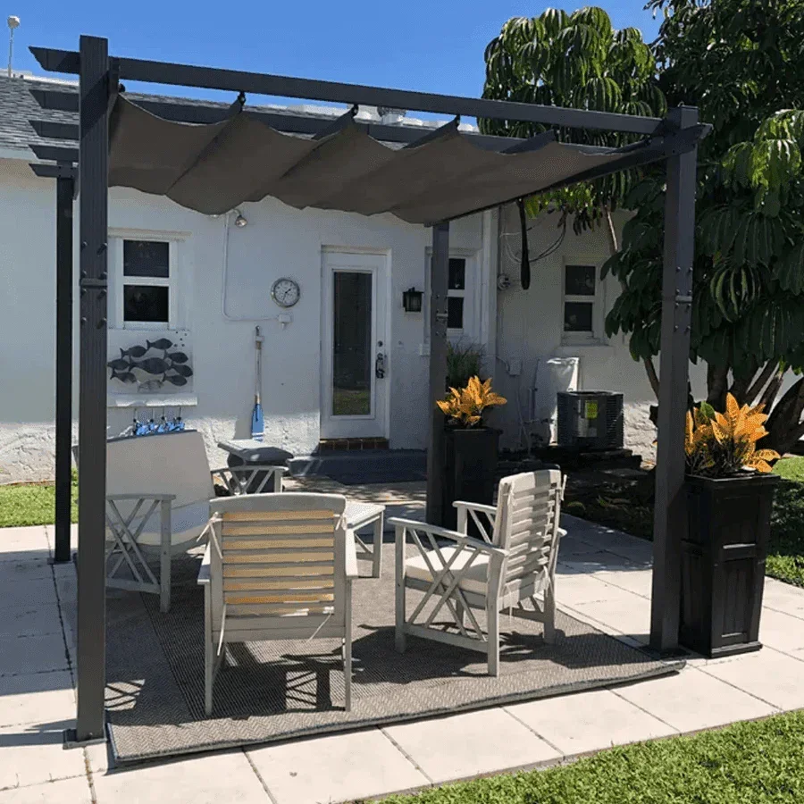PURPLE LEAF Outdoor Pergola with Retractable Canopy Aluminum Shelter for Porch Garden  Beach Shade Pavilion Pergola Modern Backyard Deck - Image 29