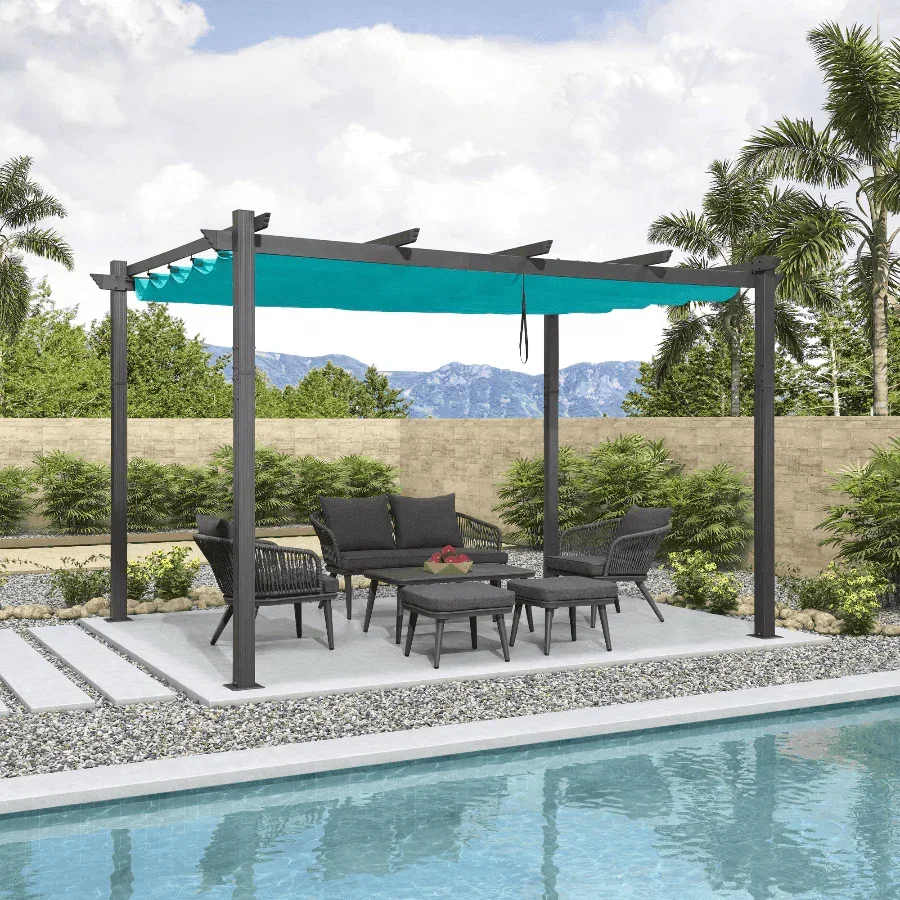 PURPLE LEAF Outdoor Pergola with Retractable Canopy Aluminum Shelter for Porch Garden  Beach Shade Pavilion Pergola Modern Backyard Deck - Image 35