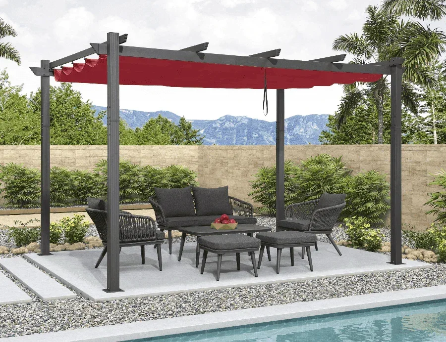 PURPLE LEAF Outdoor Pergola with Retractable Canopy Aluminum Shelter for Porch Garden  Beach Shade Pavilion Pergola Modern Backyard Deck - Image 36
