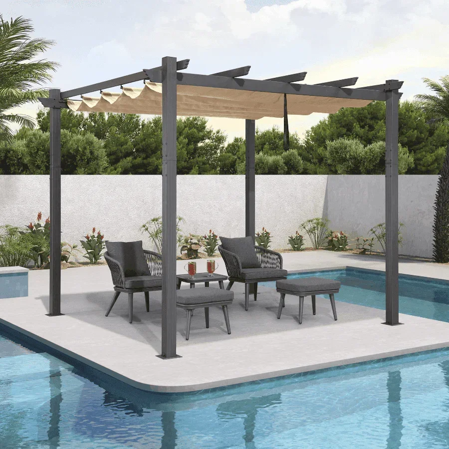 PURPLE LEAF Outdoor Pergola with Retractable Canopy Aluminum Shelter for Porch Garden  Beach Shade Pavilion Pergola Modern Backyard Deck - Image 38