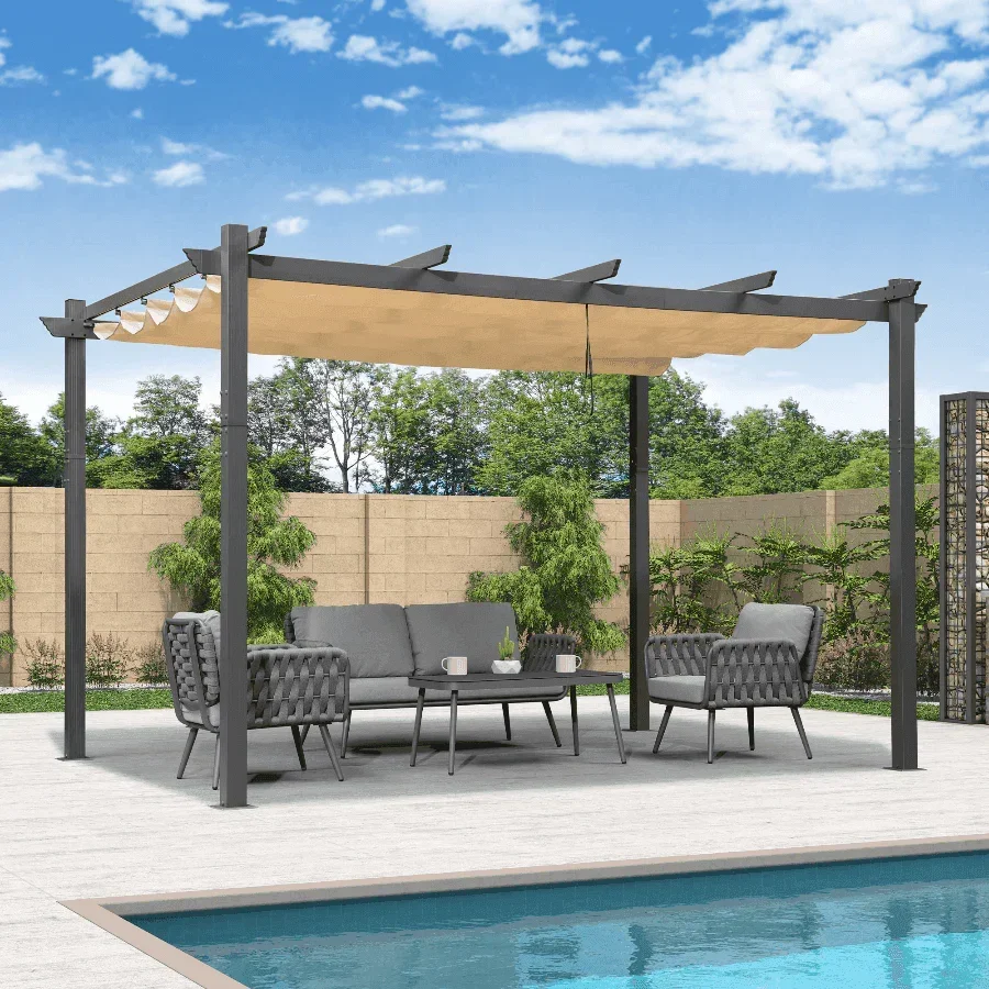 PURPLE LEAF Outdoor Pergola with Retractable Canopy Aluminum Shelter for Porch Garden  Beach Shade Pavilion Pergola Modern Backyard Deck - Image 44