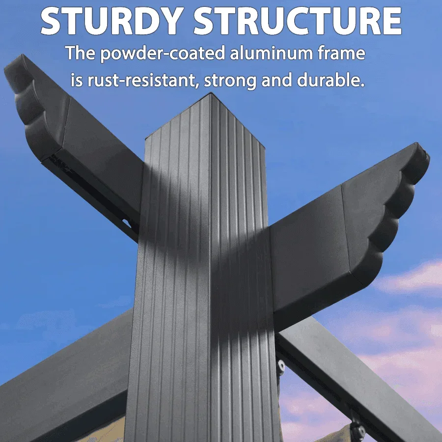 PURPLE LEAF Outdoor Pergola with Retractable Canopy Aluminum Shelter for Porch Garden  Beach Shade Pavilion Pergola Modern Backyard Deck - Image 45