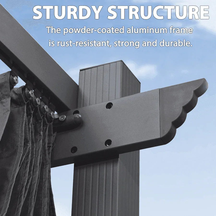 PURPLE LEAF Outdoor Pergola with Retractable Canopy Aluminum Shelter for Porch Garden  Beach Shade Pavilion Pergola Modern Backyard Deck - Image 47