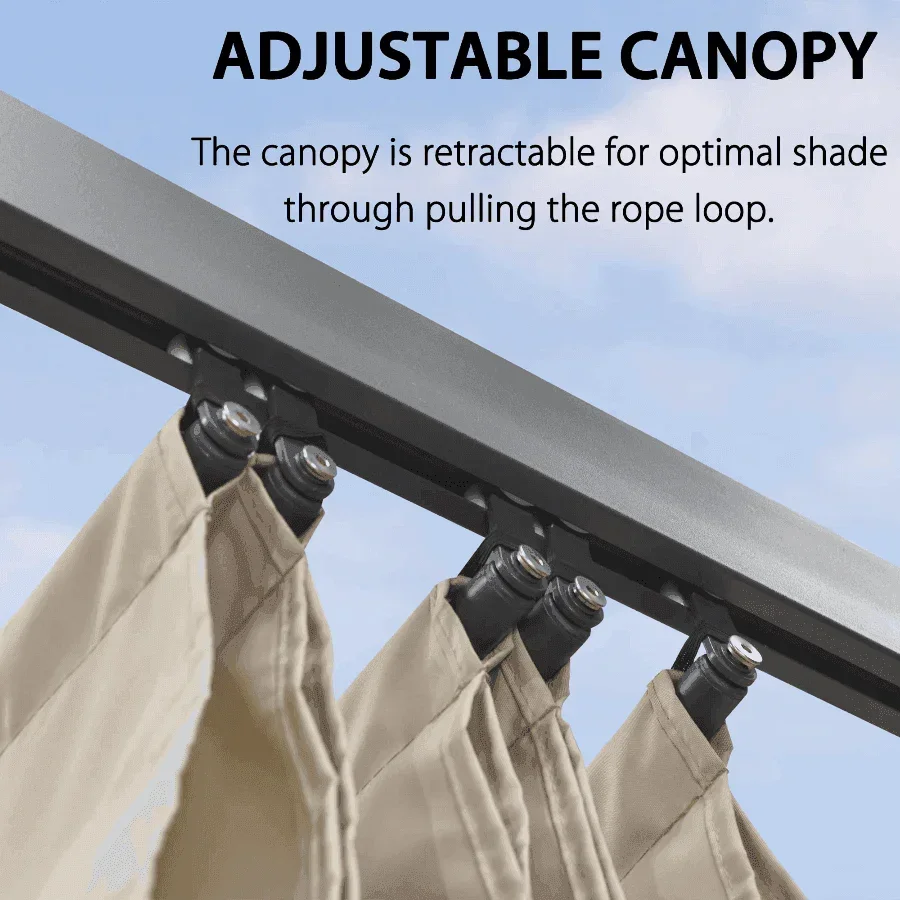 PURPLE LEAF Outdoor Pergola with Retractable Canopy Aluminum Shelter for Porch Garden  Beach Shade Pavilion Pergola Modern Backyard Deck - Image 49