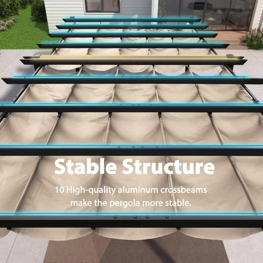 PURPLE LEAF Outdoor Pergola with Retractable Canopy Aluminum Shelter for Porch Garden  Beach Shade Pavilion Pergola Modern Backyard Deck - Image 54