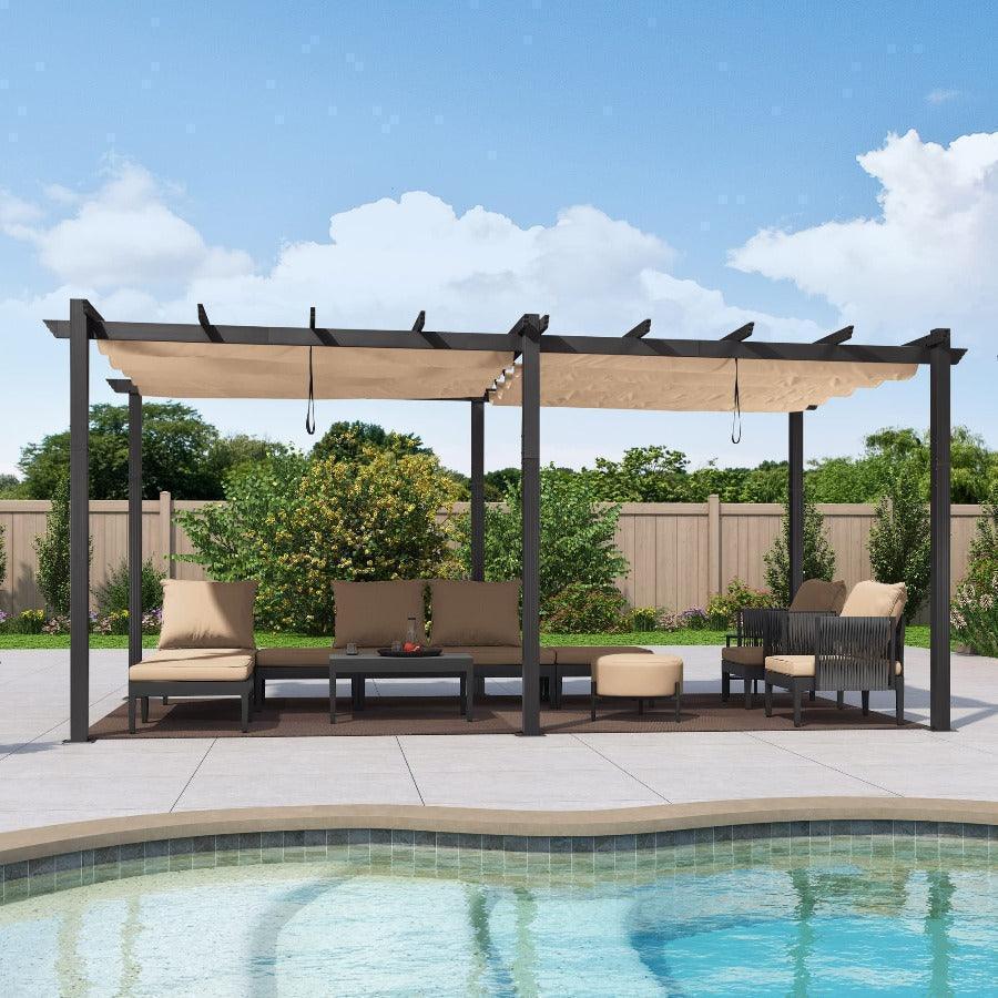 PURPLE LEAF Outdoor Pergola with Retractable Canopy Aluminum Shelter for Porch Garden  Beach Shade Pavilion Pergola Modern Backyard Deck - Image 57