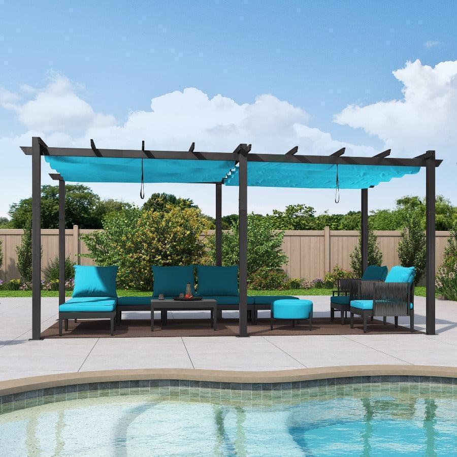 PURPLE LEAF Outdoor Pergola with Retractable Canopy Aluminum Shelter for Porch Garden  Beach Shade Pavilion Pergola Modern Backyard Deck - Image 60