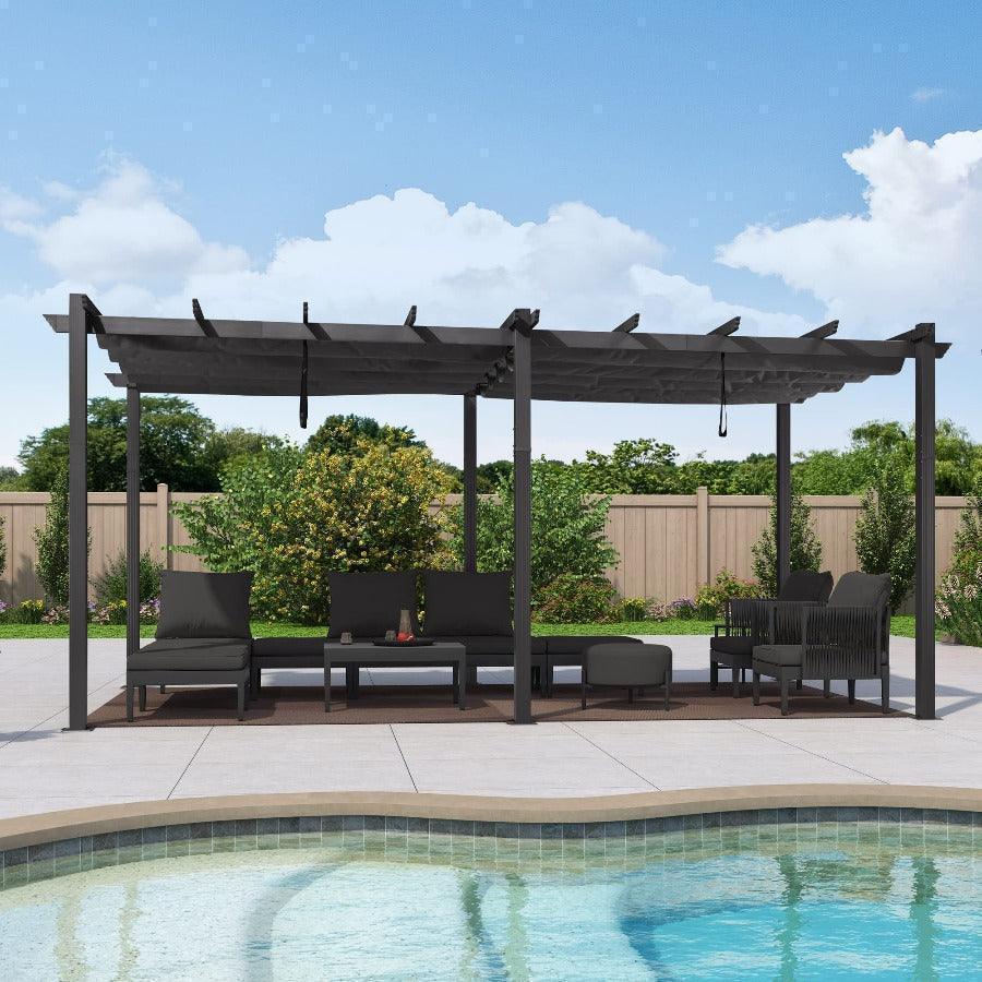 PURPLE LEAF Outdoor Pergola with Retractable Canopy Aluminum Shelter for Porch Garden  Beach Shade Pavilion Pergola Modern Backyard Deck - Image 66