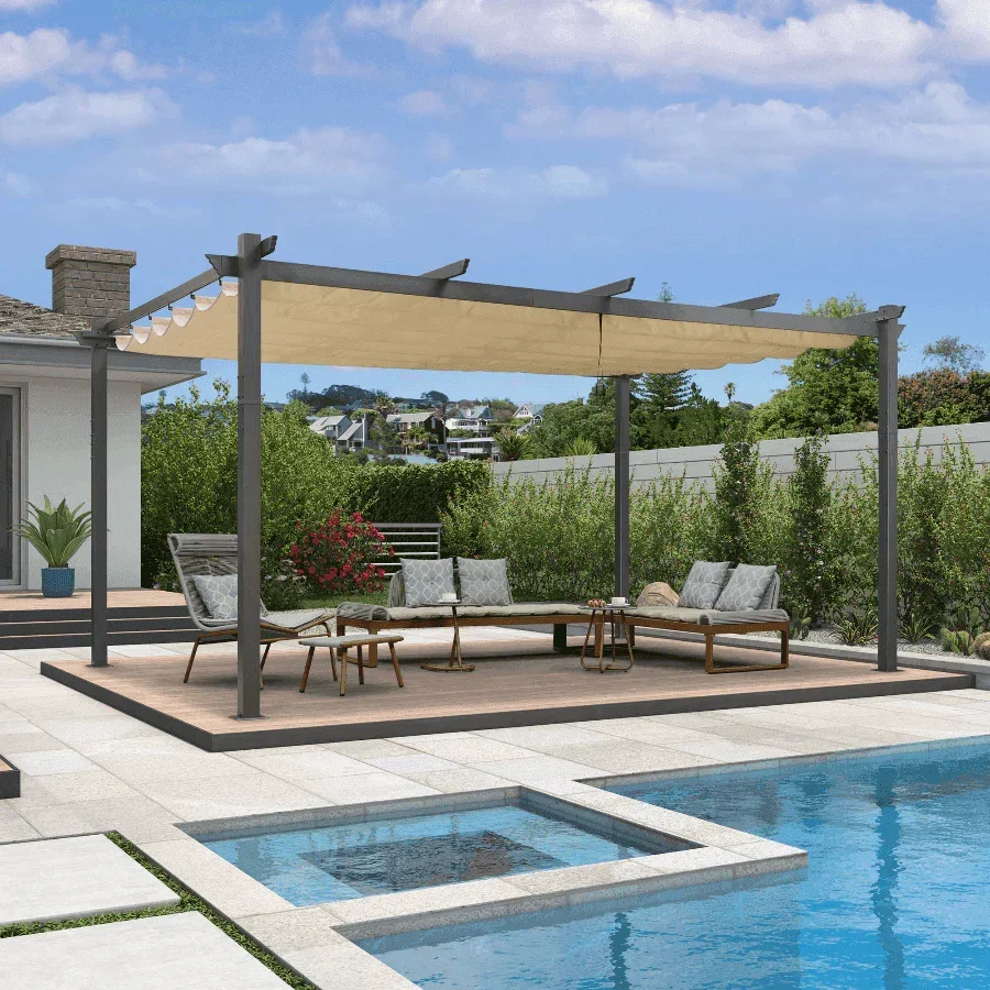 PURPLE LEAF Outdoor Pergola with Retractable Canopy Aluminum Shelter for Porch Garden  Beach Shade Pavilion Pergola Modern Backyard Deck - Image 4