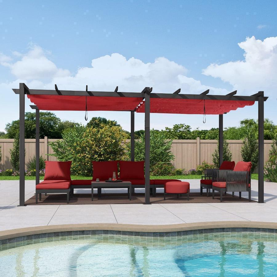 PURPLE LEAF Outdoor Pergola with Retractable Canopy Aluminum Shelter for Porch Garden  Beach Shade Pavilion Pergola Modern Backyard Deck - Image 75