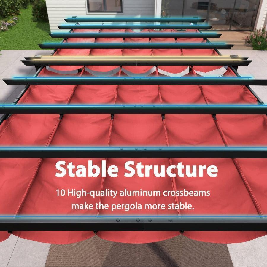 PURPLE LEAF Outdoor Pergola with Retractable Canopy Aluminum Shelter for Porch Garden  Beach Shade Pavilion Pergola Modern Backyard Deck - Image 78