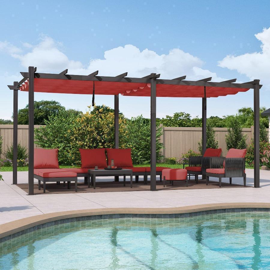 PURPLE LEAF Outdoor Pergola with Retractable Canopy Aluminum Shelter for Porch Garden  Beach Shade Pavilion Pergola Modern Backyard Deck - Image 79
