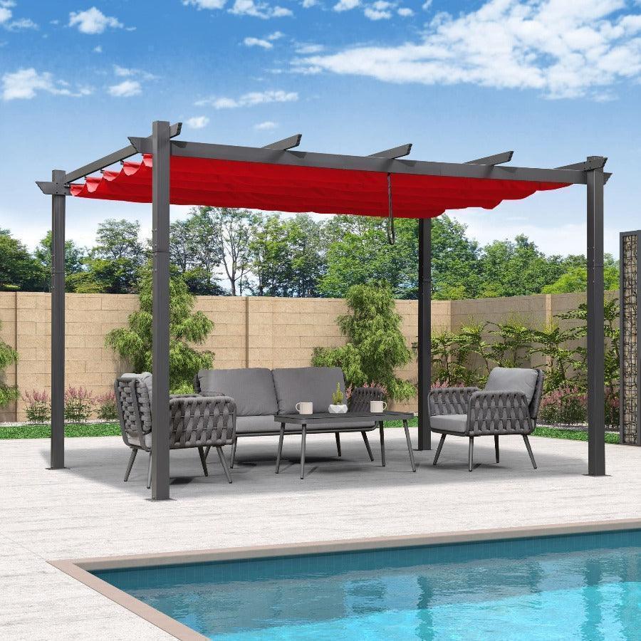 PURPLE LEAF Outdoor Pergola with Retractable Canopy Aluminum Shelter for Porch Garden  Beach Shade Pavilion Pergola Modern Backyard Deck - Image 95