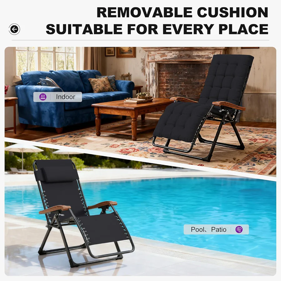 PURPLE LEAF Outdoor Reclining Chair Patio Zero Gravity Chaise Lounge Folding Chair with Removable Cushion Adjustable Headrest for Lawn Camping Beach Pool - Image 14