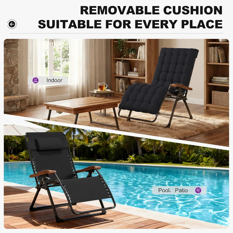 PURPLE LEAF Outdoor Reclining Chair Patio Zero Gravity Chaise Lounge Folding Chair with Removable Cushion Adjustable Headrest for Lawn Camping Beach Pool - Image 17