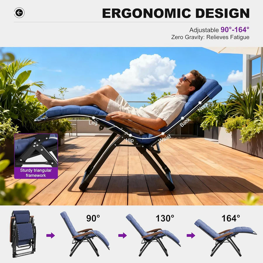 PURPLE LEAF Outdoor Reclining Chair Patio Zero Gravity Chaise Lounge Folding Chair with Removable Cushion Adjustable Headrest for Lawn Camping Beach Pool - Image 27