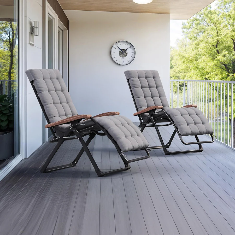 PURPLE LEAF Outdoor Reclining Chair Patio Zero Gravity Chaise Lounge Folding Chair with Removable Cushion Adjustable Headrest for Lawn Camping Beach Pool - Image 3