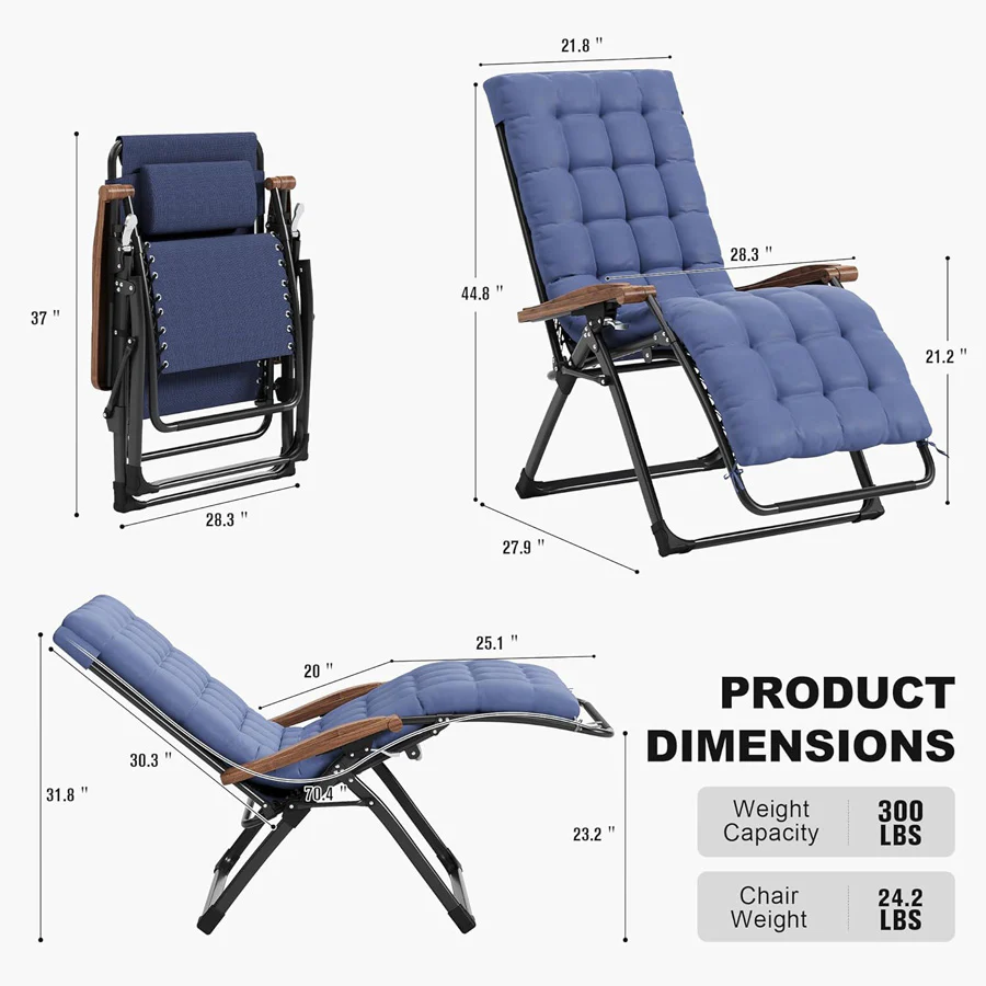 PURPLE LEAF Outdoor Reclining Chair Patio Zero Gravity Chaise Lounge Folding Chair with Removable Cushion Adjustable Headrest for Lawn Camping Beach Pool - Image 30