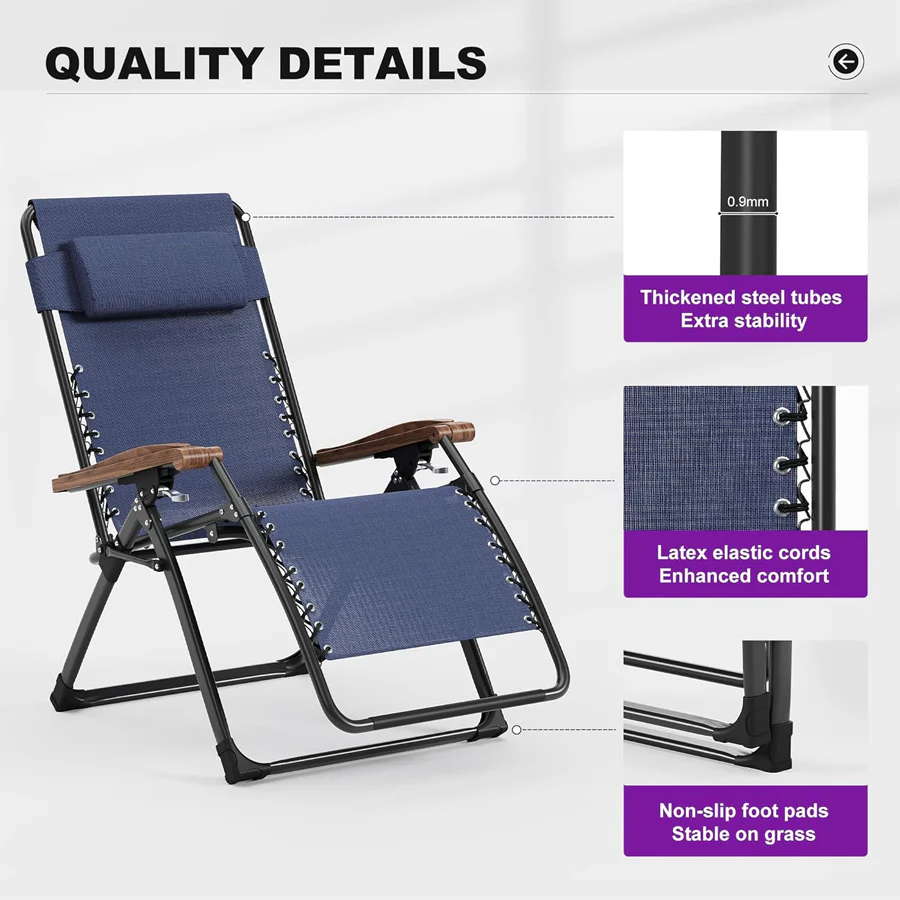 PURPLE LEAF Outdoor Reclining Chair Patio Zero Gravity Chaise Lounge Folding Chair with Removable Cushion Adjustable Headrest for Lawn Camping Beach Pool - Image 31