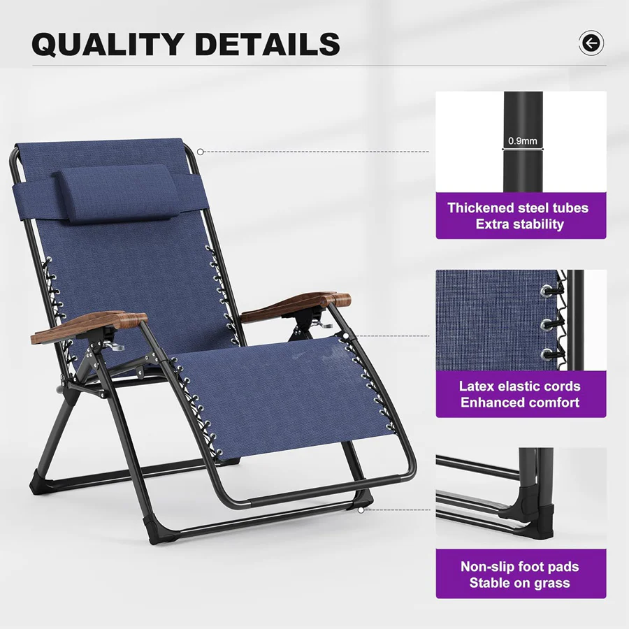 PURPLE LEAF Outdoor Reclining Chair Patio Zero Gravity Chaise Lounge Folding Chair with Removable Cushion Adjustable Headrest for Lawn Camping Beach Pool - Image 36