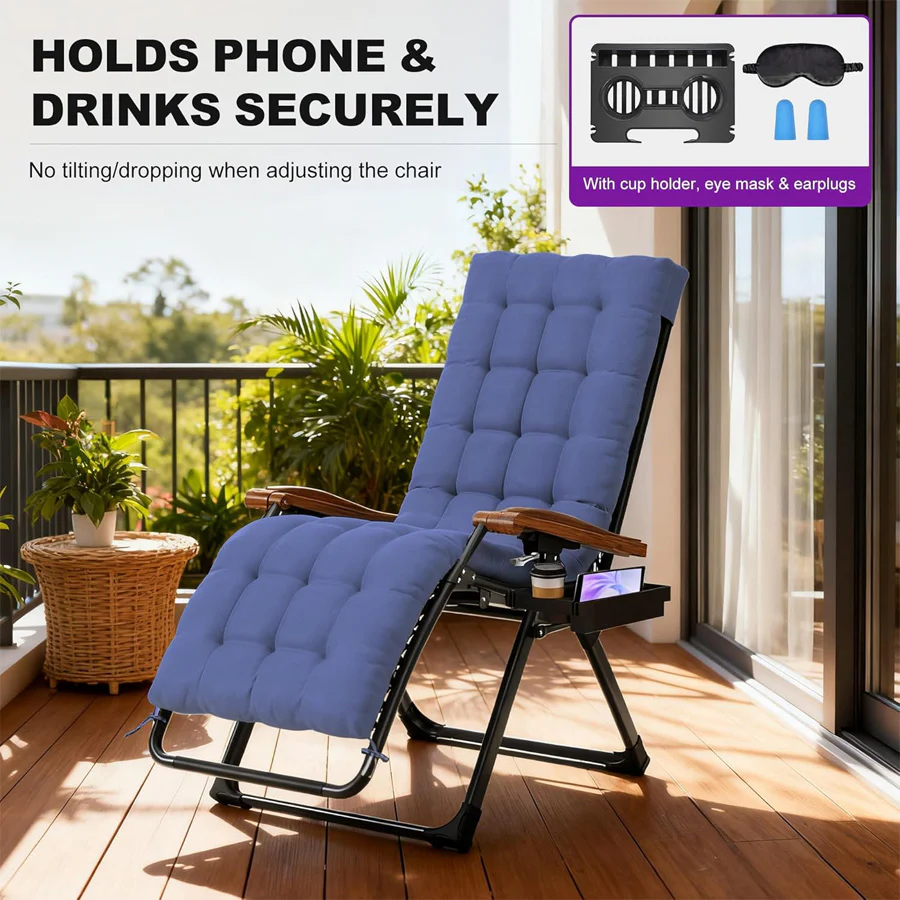 PURPLE LEAF Outdoor Reclining Chair Patio Zero Gravity Chaise Lounge Folding Chair with Removable Cushion Adjustable Headrest for Lawn Camping Beach Pool - Image 39