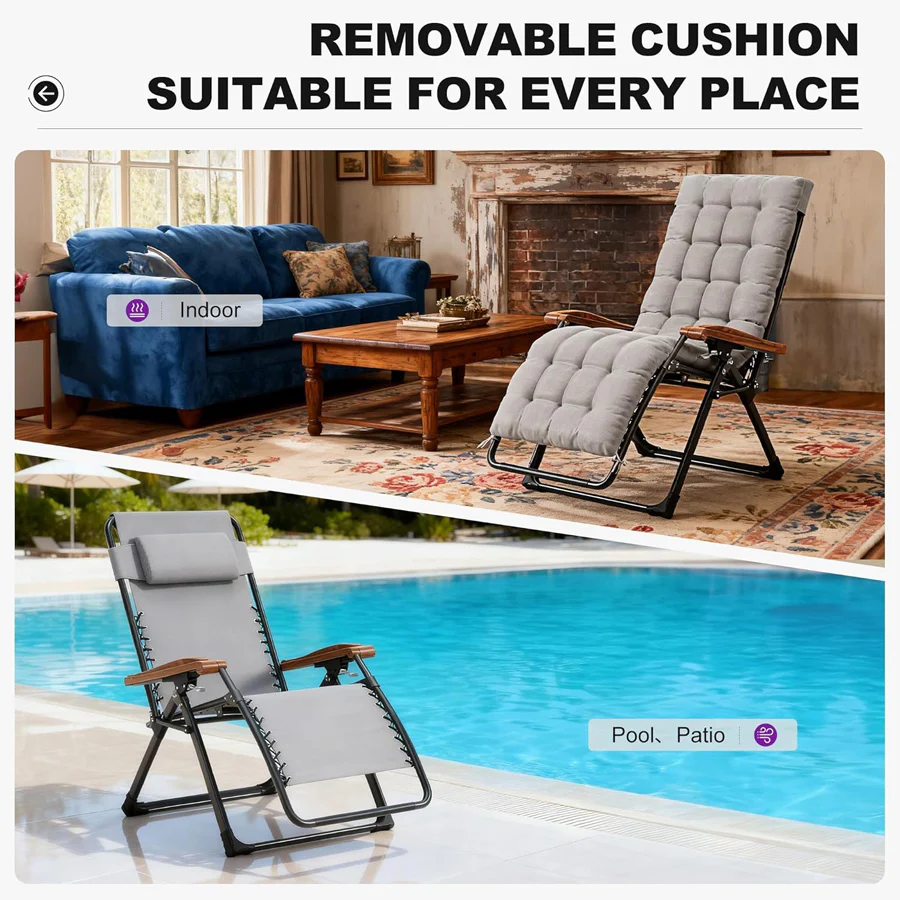 PURPLE LEAF Outdoor Reclining Chair Patio Zero Gravity Chaise Lounge Folding Chair with Removable Cushion Adjustable Headrest for Lawn Camping Beach Pool - Image 54