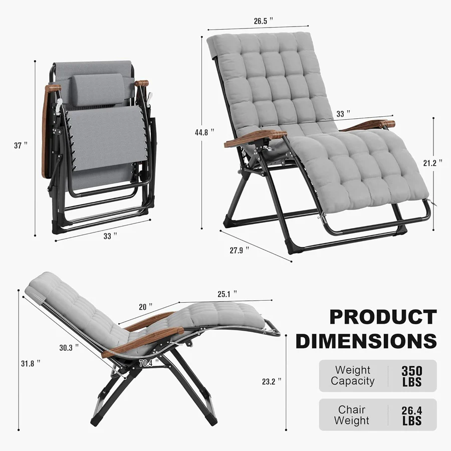 PURPLE LEAF Outdoor Reclining Chair Patio Zero Gravity Chaise Lounge Folding Chair with Removable Cushion Adjustable Headrest for Lawn Camping Beach Pool - Image 55