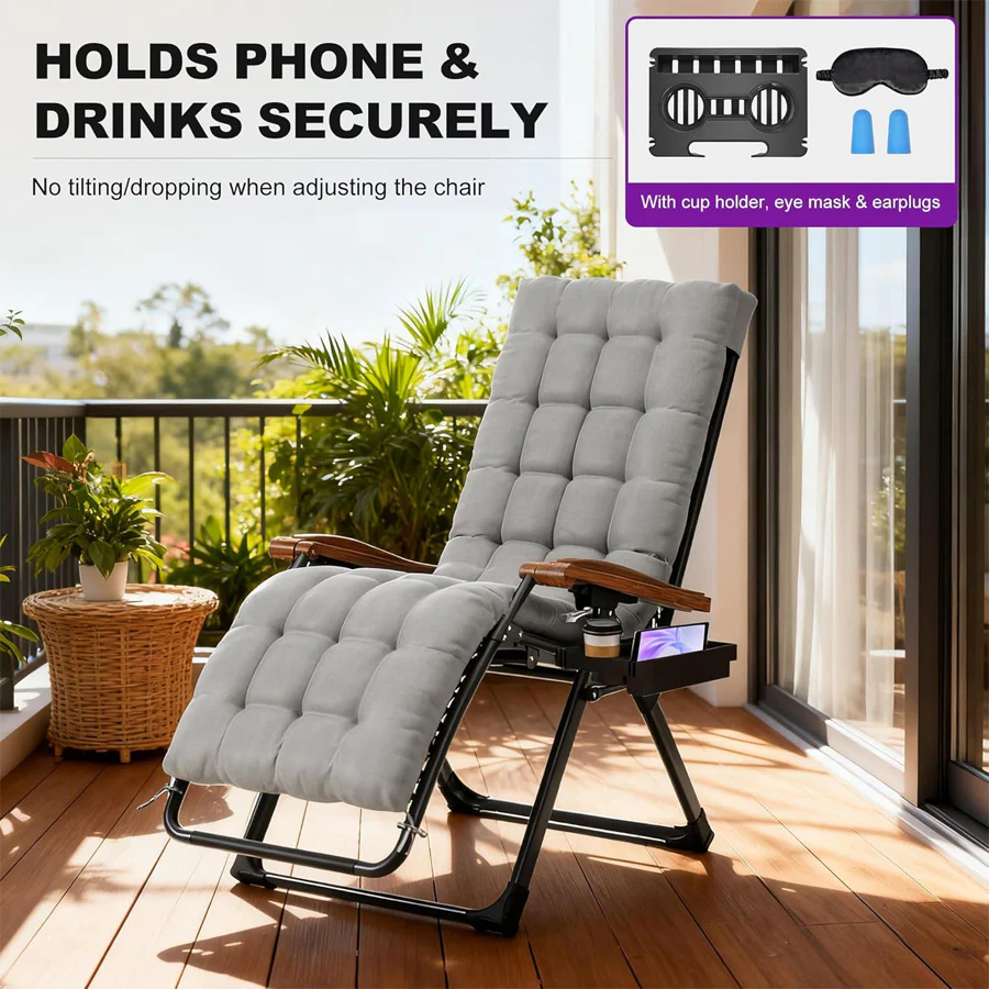 PURPLE LEAF Outdoor Reclining Chair Patio Zero Gravity Chaise Lounge Folding Chair with Removable Cushion Adjustable Headrest for Lawn Camping Beach Pool - Image 56