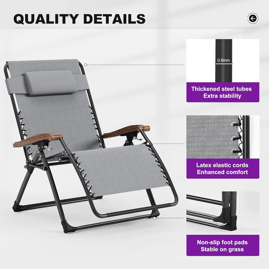 PURPLE LEAF Outdoor Reclining Chair Patio Zero Gravity Chaise Lounge Folding Chair with Removable Cushion Adjustable Headrest for Lawn Camping Beach Pool - Image 58