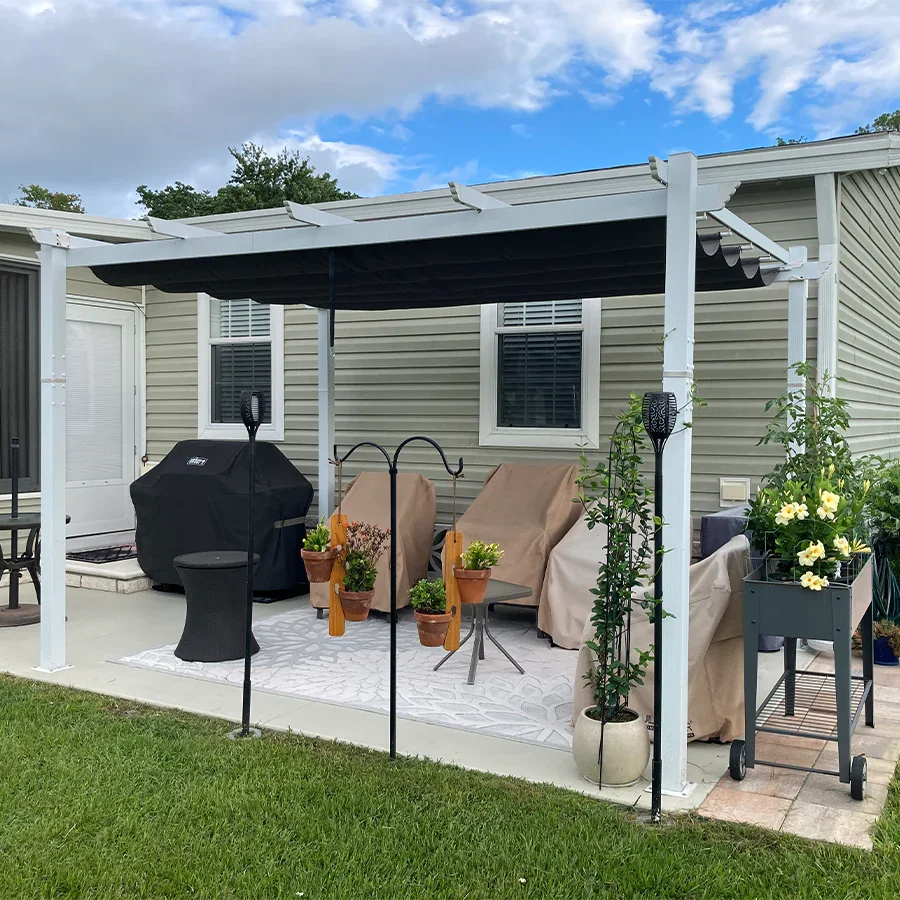 PURPLE LEAF Outdoor Retractable Pergola with Double Sun Shade Canopy White Heavy-Duty Aluminum Pergola Patio Modern Pergola for Garden Deck Backyard - Image 67