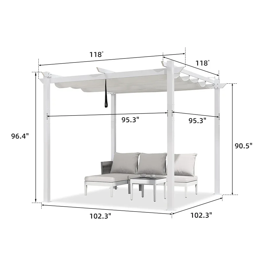 PURPLE LEAF Outdoor Retractable Pergola with Double Sun Shade Canopy White Heavy-Duty Aluminum Pergola Patio Modern Pergola for Garden Deck Backyard - Image 68