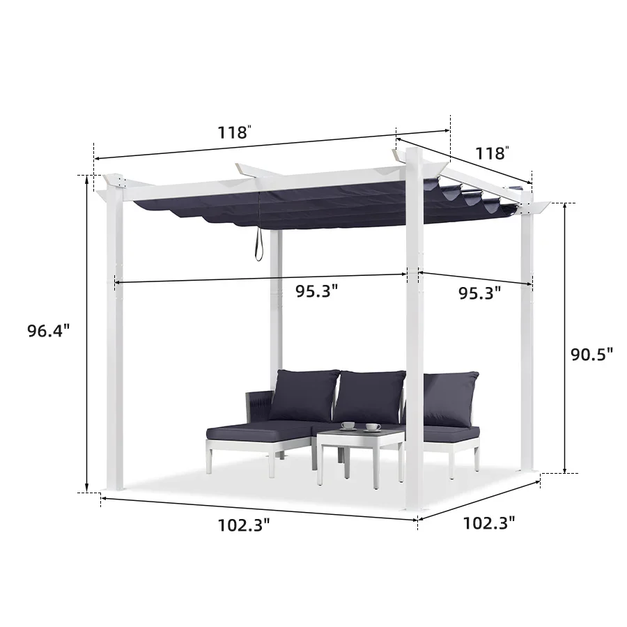 PURPLE LEAF Outdoor Retractable Pergola with Double Sun Shade Canopy White Heavy-Duty Aluminum Pergola Patio Modern Pergola for Garden Deck Backyard - Image 69