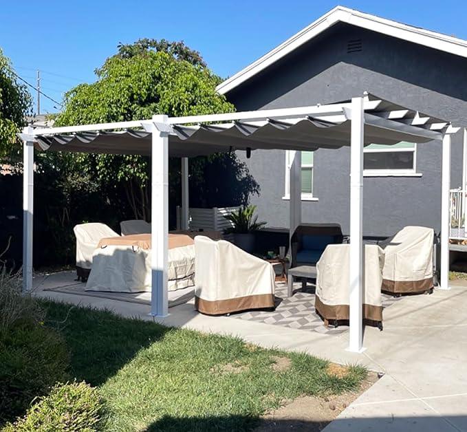 PURPLE LEAF Outdoor Retractable Pergola with Double Sun Shade Canopy White Heavy-Duty Aluminum Pergola Patio Modern Pergola for Garden Deck Backyard - Image 73